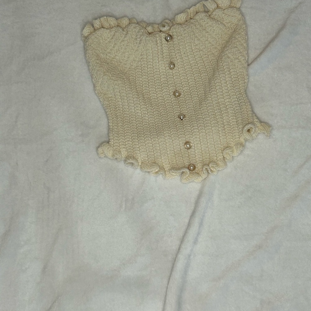 SHEIN Cream Off-Shoulder Sweater with Ruffles